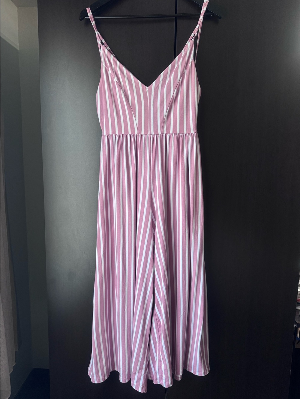 Poof NY Pink White Stripe Palazzo Jumpsuit Open Back Overalls Style Small